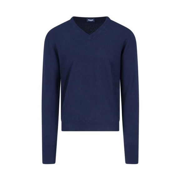 Drumohr Basic Sweater In Blue Cashmere Navy Tone V-Neck - NWT - Picture 1 of 3